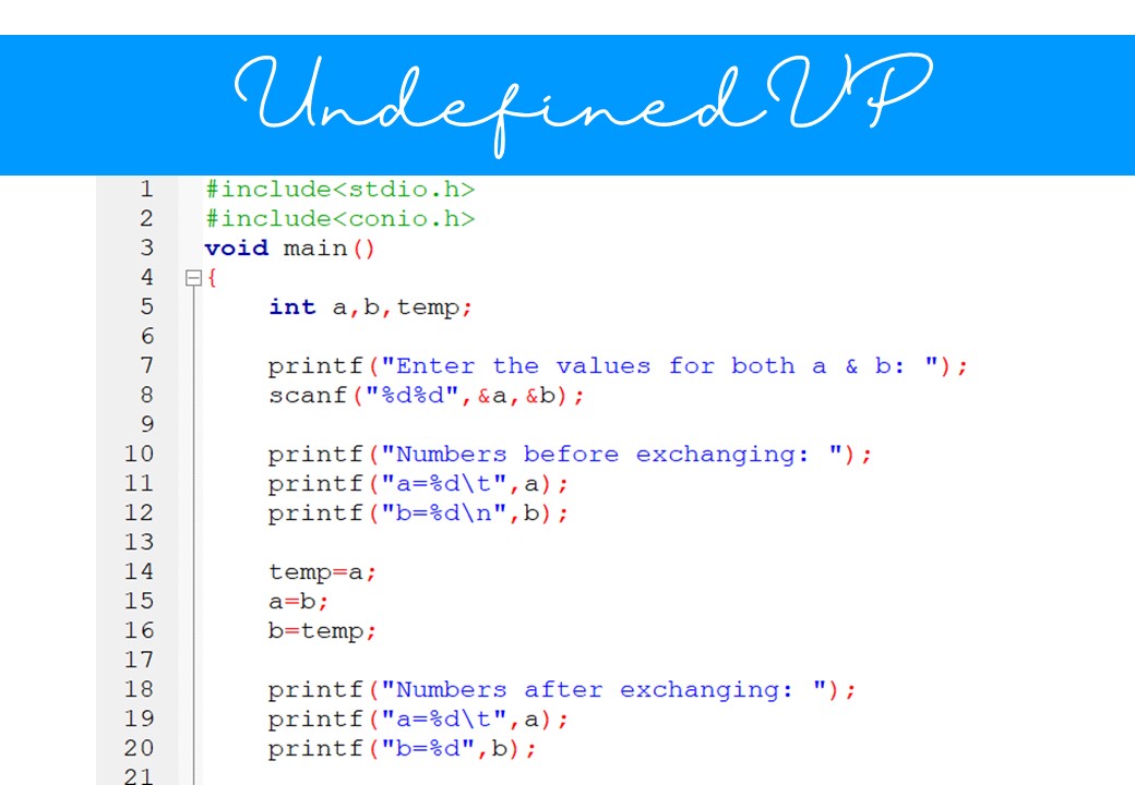 C Program for Exchanging the values of two variables